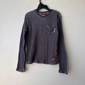 Long Sleeve Gray Waffle Knit‎ Shirt Boys Size 7 With Pocket